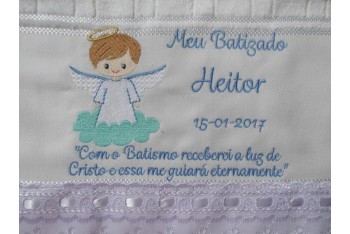 TOALHA DE BATIZADO ANJO NUVEM COM TIRA BORDADA